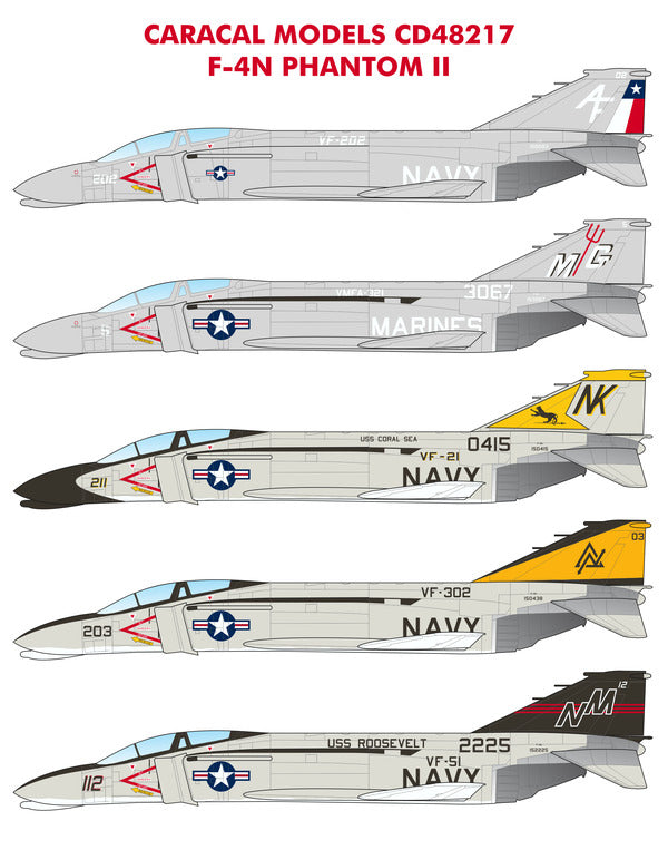 Caracal CD48217 1:48 US Navy/Marines F-4N Phantom Decal Set