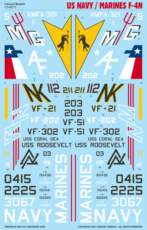 Caracal CD48217 1:48 US Navy/Marines F-4N Phantom Decal Set