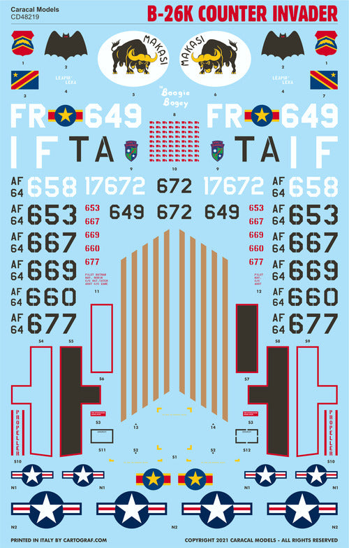 Caracal CD48219 1:48 Douglas B-26K Counter Invader Decal Set