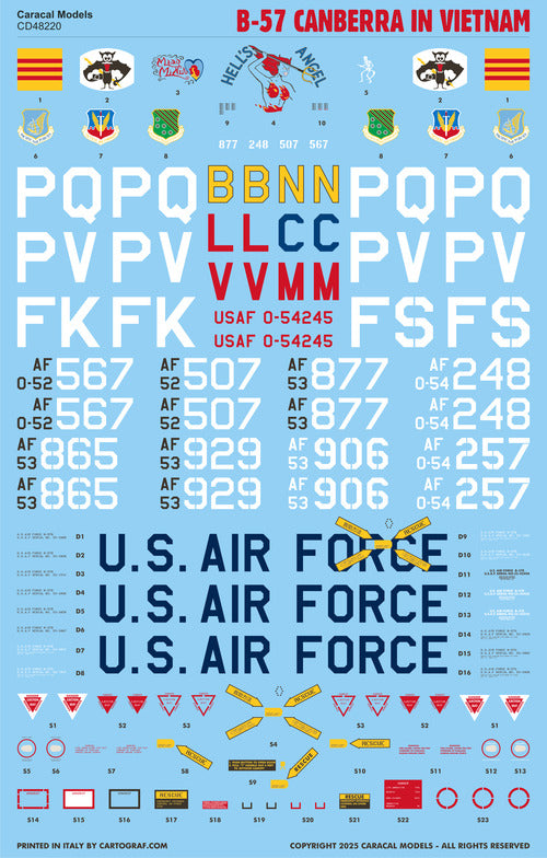 Caracal CD48220 1:48 Martin B-57 Canberra Vietnam War Decals