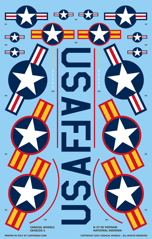 Caracal CD48220 1:48 Martin B-57 Canberra Vietnam War Decals