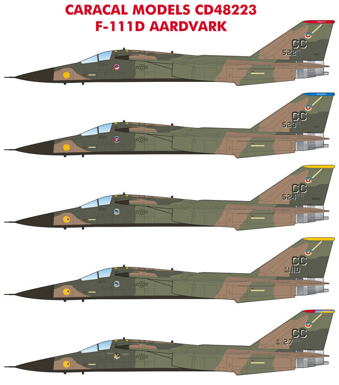 Caracal Models CD48223 1:48 General Dynamics F-111D Aardvark decal set