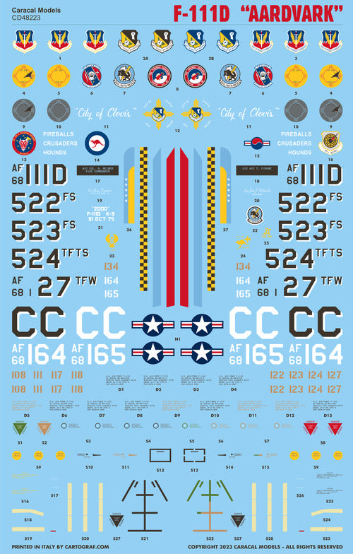Caracal Models CD48223 1:48 General Dynamics F-111D Aardvark decal set