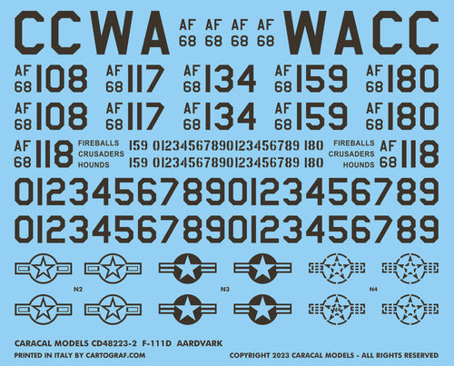 Caracal Models CD48223 1:48 General Dynamics F-111D Aardvark decal set