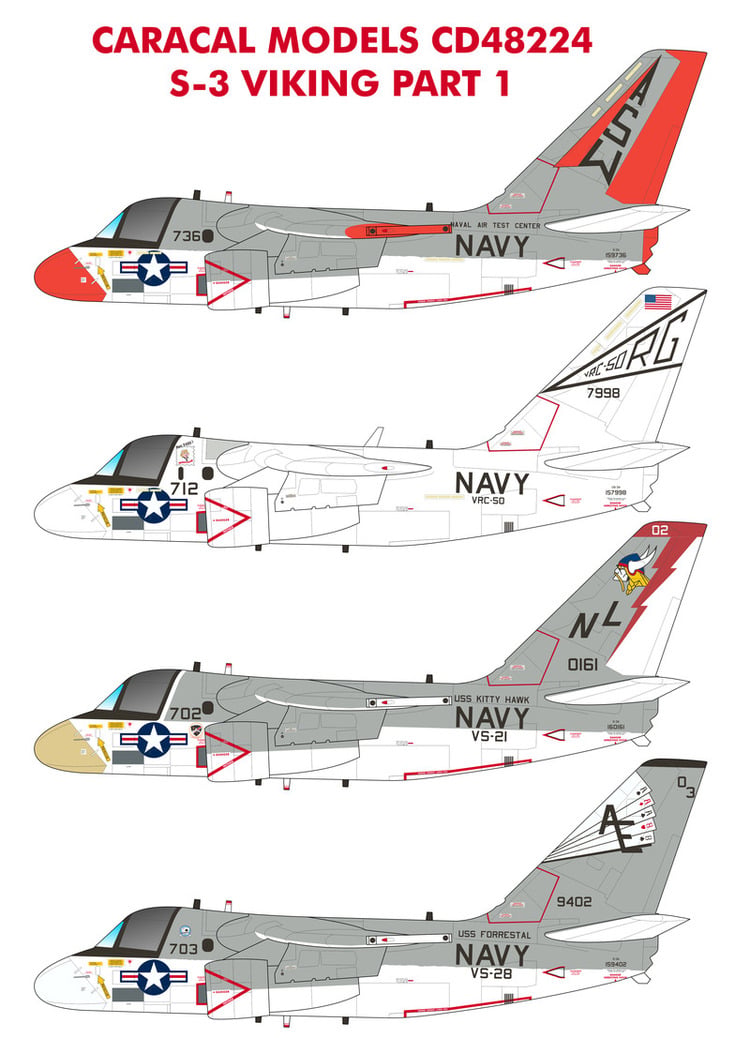 Caracal CD48224 1:48 Lockheed S-3A Viking US Navy Hi-Viz Decals