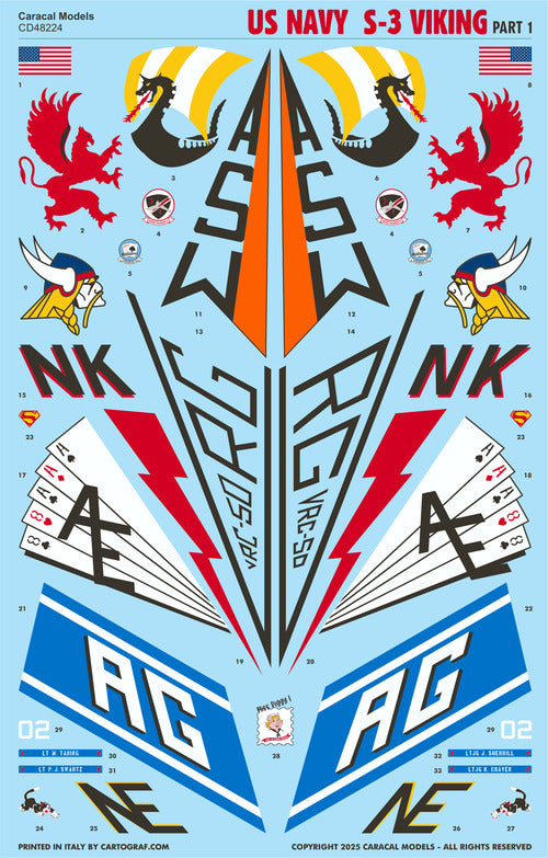 Caracal CD48224 1:48 Lockheed S-3A Viking US Navy Hi-Viz Decals