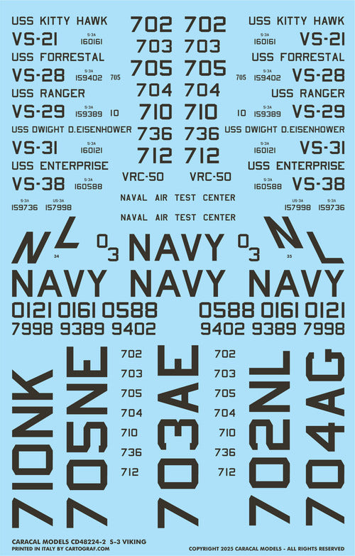 Caracal CD48224 1:48 Lockheed S-3A Viking US Navy Hi-Viz Decals