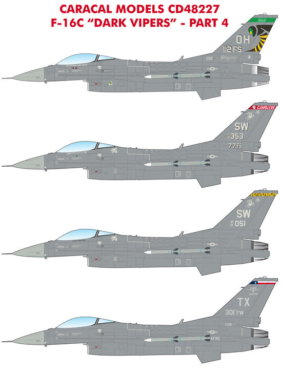 Caracal CD48227 1:48 USAF F-16C Dark Vipers Part 4 Decal Set