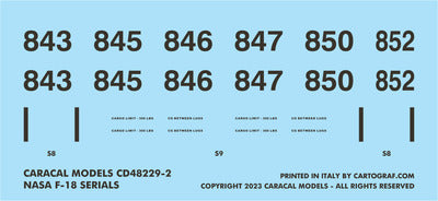 Caracal CD48229 1:48 NASA McDonnell-Douglas F-18 Hornet Decals