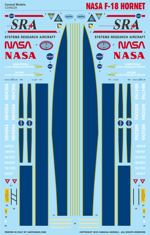 Caracal CD48229 1:48 NASA McDonnell-Douglas F-18 Hornet Decals