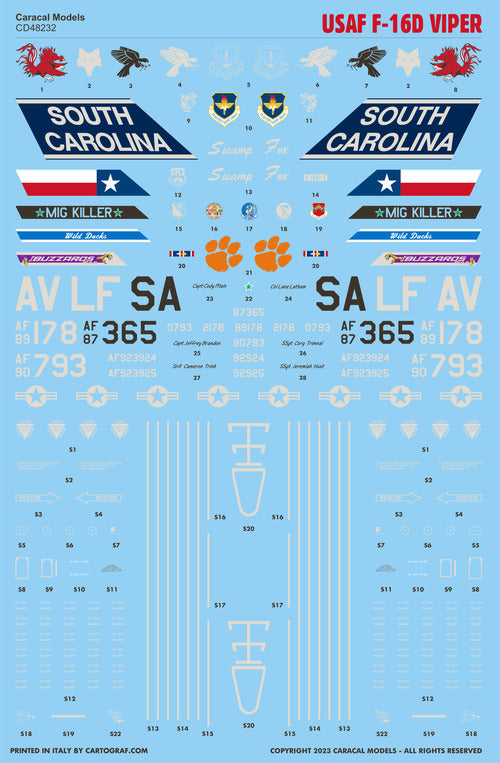 Caracal CD48232 1:48 USAF Lockheed-Martin F-16D Viper Decals
