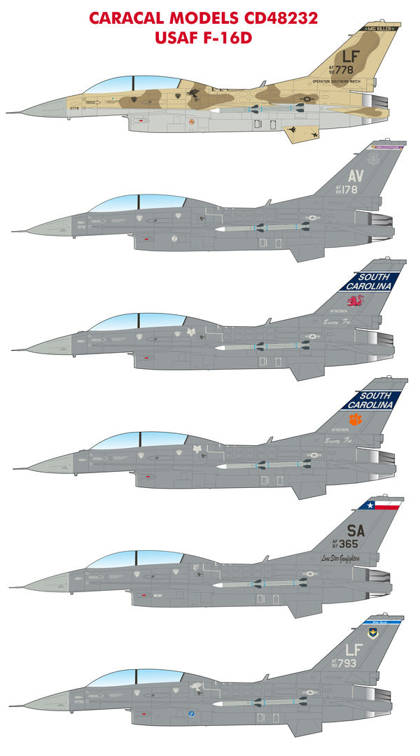 Caracal CD48232 1:48 USAF Lockheed-Martin F-16D Viper Decals