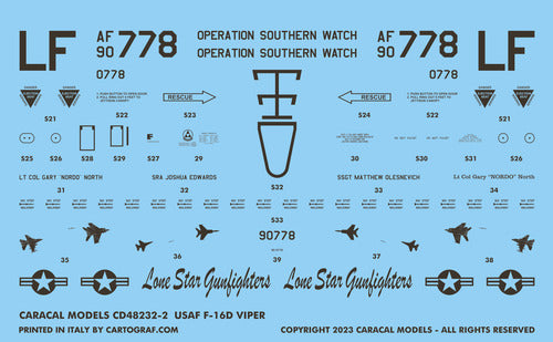 Caracal CD48232 1:48 USAF Lockheed-Martin F-16D Viper Decals