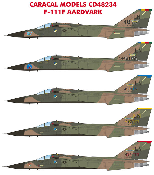 Caracal CD48234 1:48 General-Dynamics F-111F Aardvark Decal Set