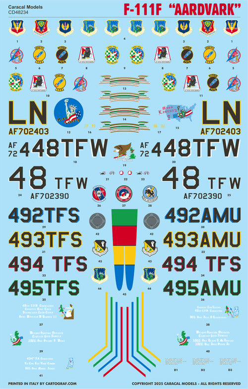 Caracal CD48234 1:48 General-Dynamics F-111F Aardvark Decal Set
