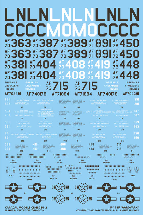 Caracal CD48234 1:48 General-Dynamics F-111F Aardvark Decal Set