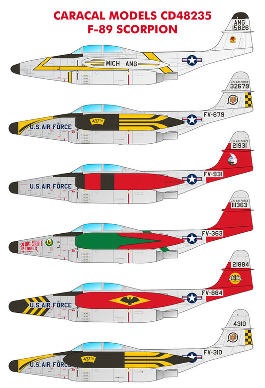 Caracal CD48235 1:48 Northrop F-89 Scorpion USAF Decal Set