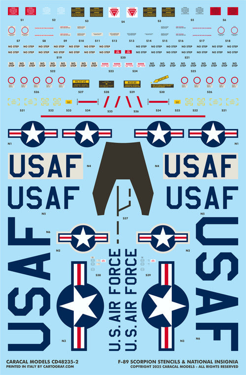 Caracal CD48235 1:48 Northrop F-89 Scorpion USAF Decal Set