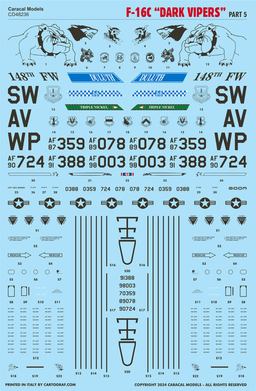 Caracal CD48236 1:48 USAF F-16C Dark Vipers Part 5 Decal Set