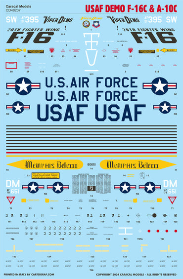 Caracal CD48237 1:48 USAF Demo F-16C & A-10C 2024 Decal Set