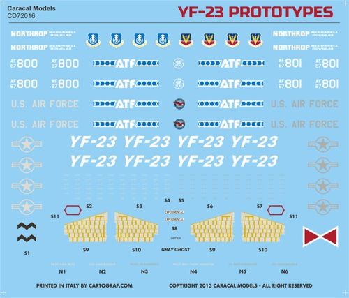 Caracal Models CD72016 1:72 Northrop YF-23 Prototypes: