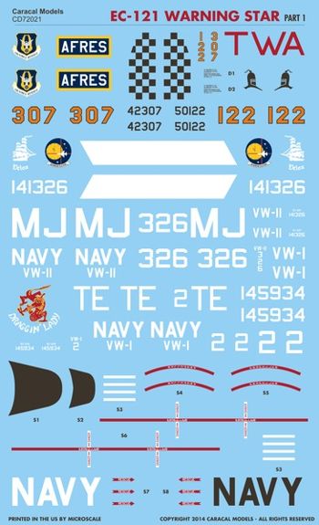 Caracal CD72021 1:72 Lockheed EC-121 Warning Star Part 1 Decals