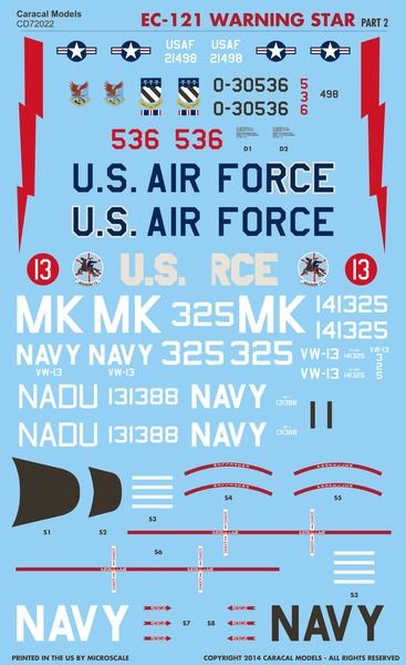 Caracal CD72022 1:72 Lockheed EC-121 Warning Star Part 2 Decals