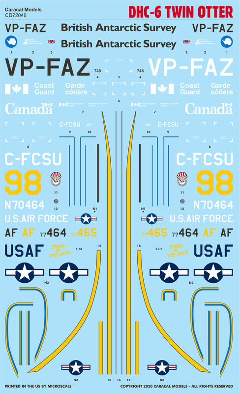 Caracal CD72046 1:72 DHC-6 Twin Otter Military & Civilian Decals