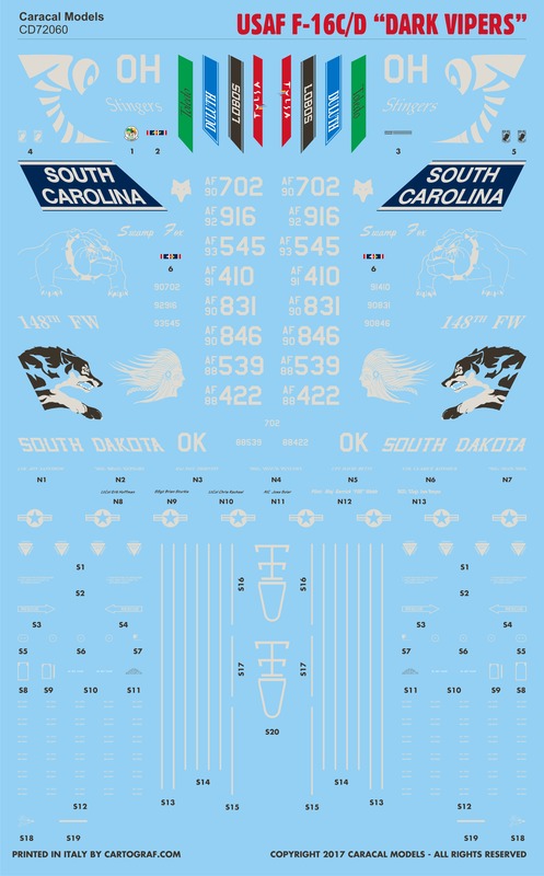 Caracal Models CD72060 1:72 APRIL RE-PRINT! Lockheed-Martin F-16C/D Dark Vipers