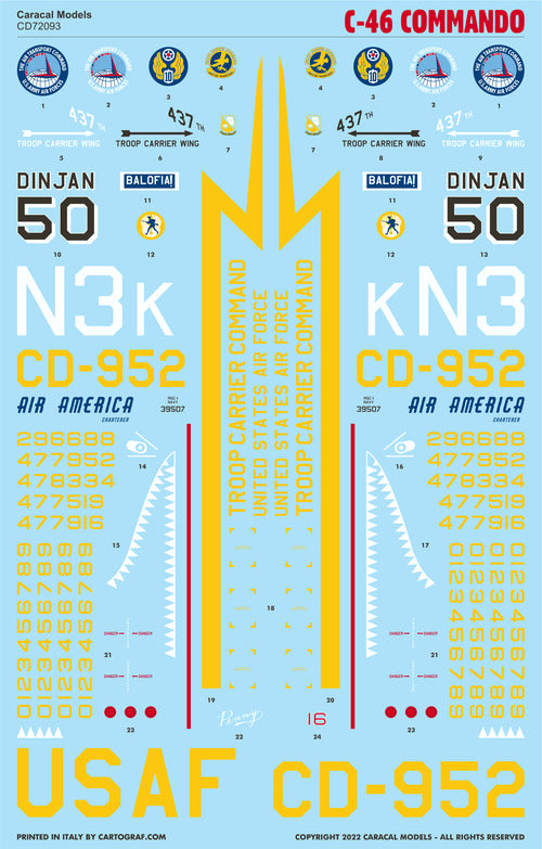 Caracal CD72093 1:72 Curtiss C-46 Commando WWII CBI Decals