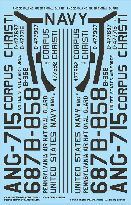 Caracal CD72093 1:72 Curtiss C-46 Commando WWII CBI Decals