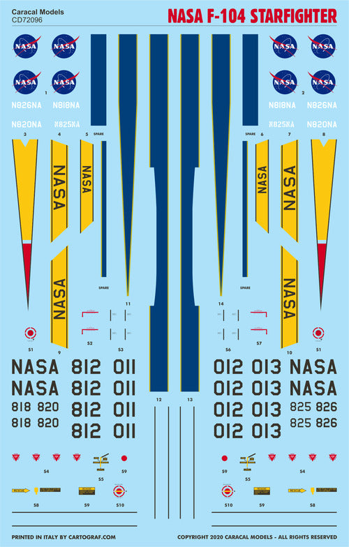 Caracal CD72096 1:72 Lockheed NASA F-104 Starfighter Decal Set