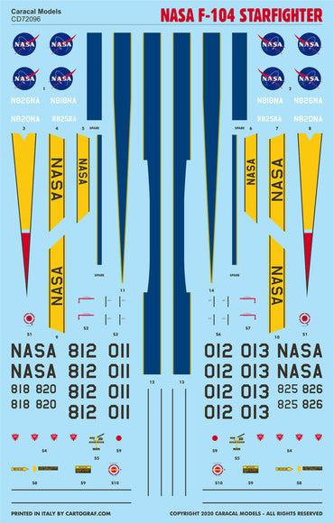 Caracal CD72096 1:72 Lockheed NASA F-104 Starfighter Decal Set