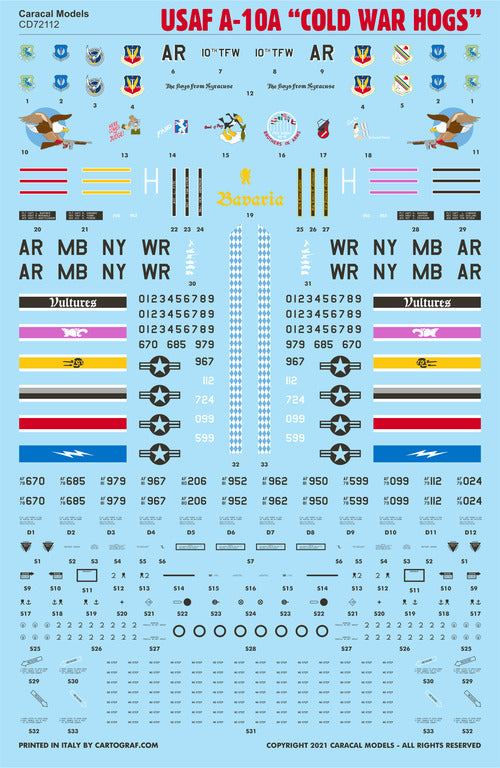 Caracal CD72112 1:72 USAF Fairchild A-10A Cold War Hogs Decals