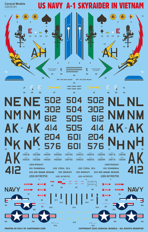 Caracal CD72131 1:72 US Navy Douglas A-1 Skyraider Spad Decals