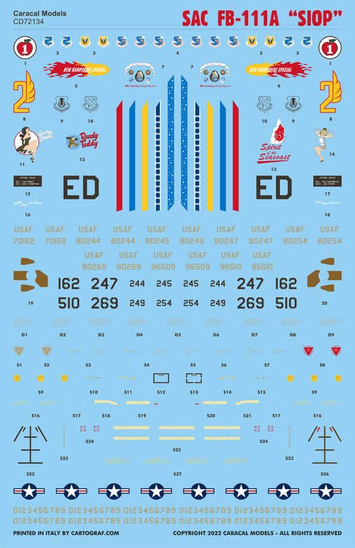 Caracal CD72134 1:72 General-Dynamics FB-111A SIOP Decal Set