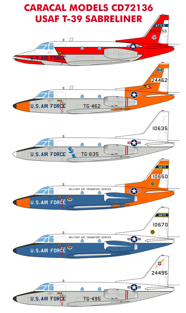 Caracal CD72136 1:72 USAF T-39 Sabreliner Trainer/Utility Decals