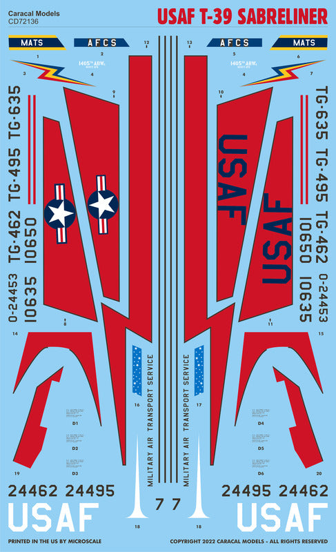 Caracal CD72136 1:72 USAF T-39 Sabreliner Trainer/Utility Decals