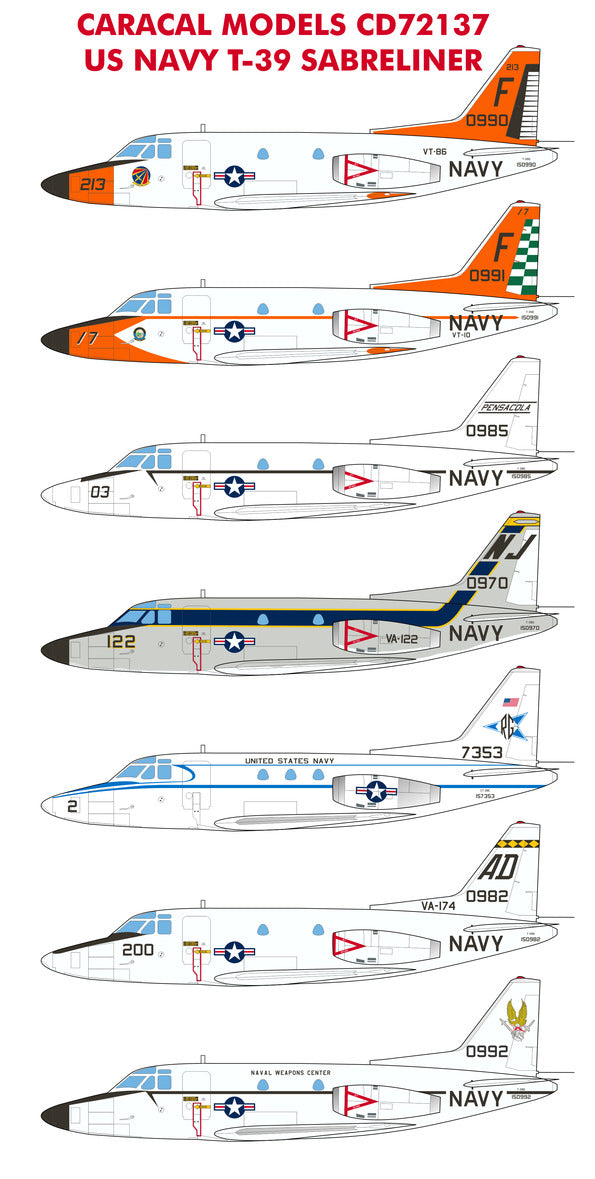 Caracal CD72137 1:72 US Navy T-39 Sabreliner Multi-Engine Decals