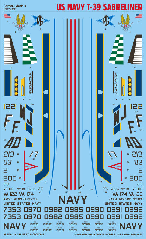 Caracal CD72137 1:72 US Navy T-39 Sabreliner Multi-Engine Decals