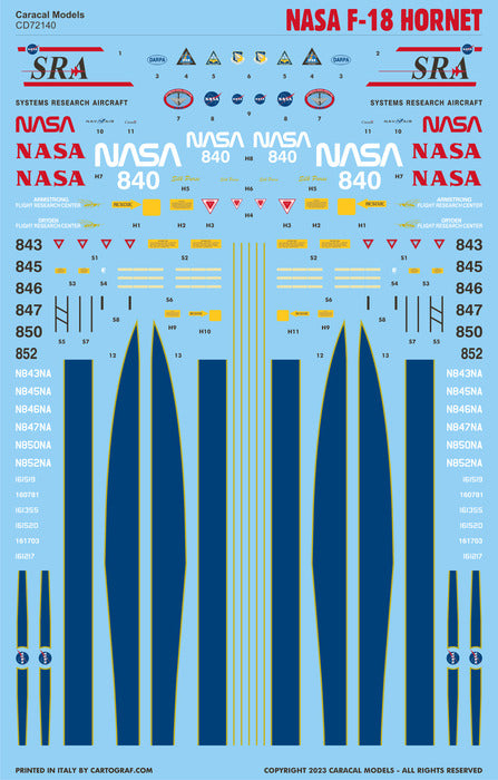 Caracal CD72140 1:72 NASA McDonnell-Douglas F-18 Hornet Decals