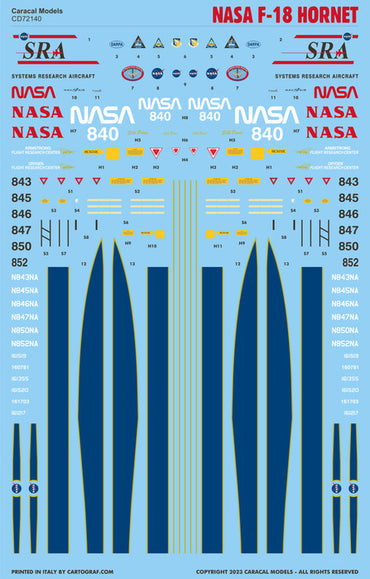 Caracal CD72140 1:72 NASA McDonnell-Douglas F-18 Hornet Decals