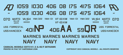 Caracal CD72141 1:72 US Navy Douglas A-4E/F Skyhawk Decal Set