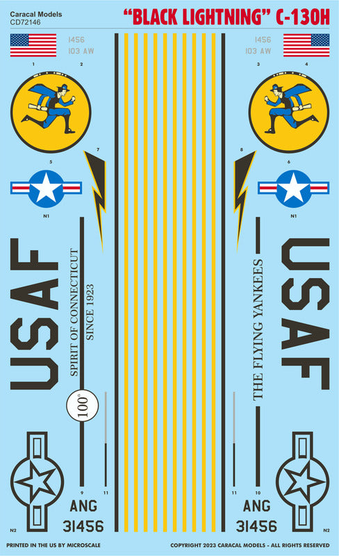 Caracal CD72146 1:72 USAF CT ANG C-130H Black Lightning Decals