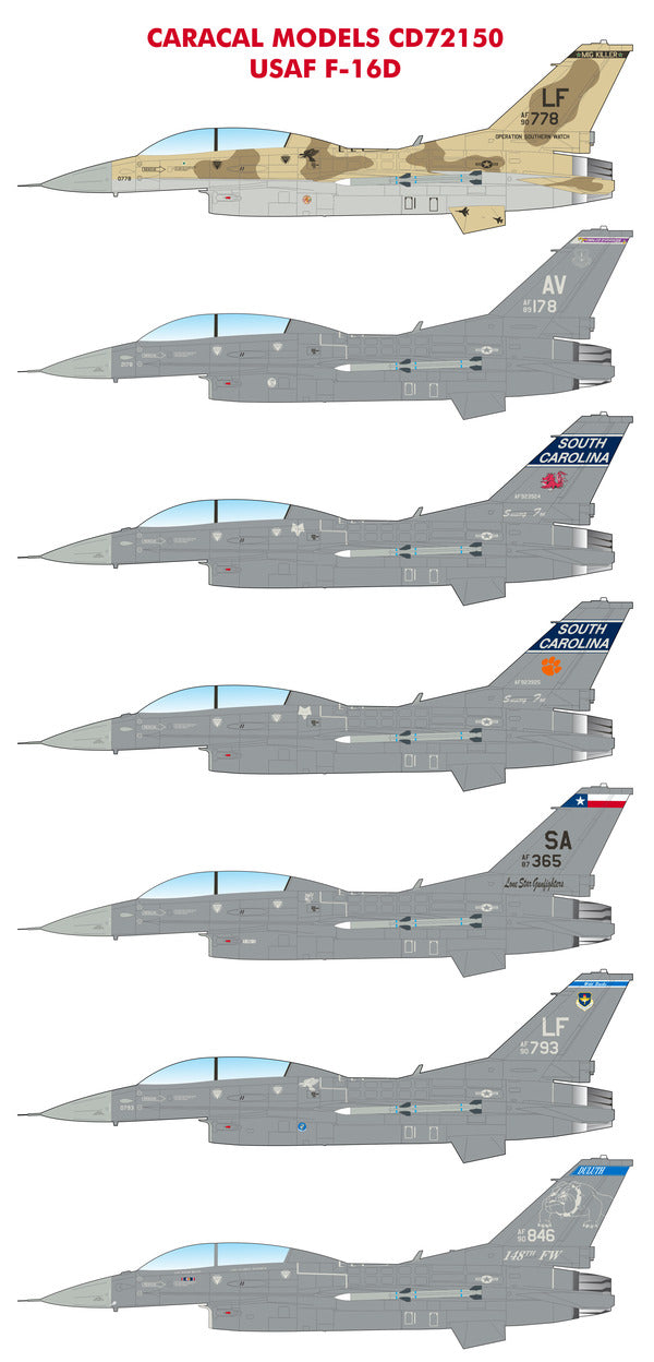 Caracal CD72150 1:72 USAF Lockheed-Martin F-16D Viper Decals
