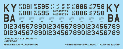 Caracal CD72151 1:72 USAF McDonnell RF-4C Recce Phantom Decals