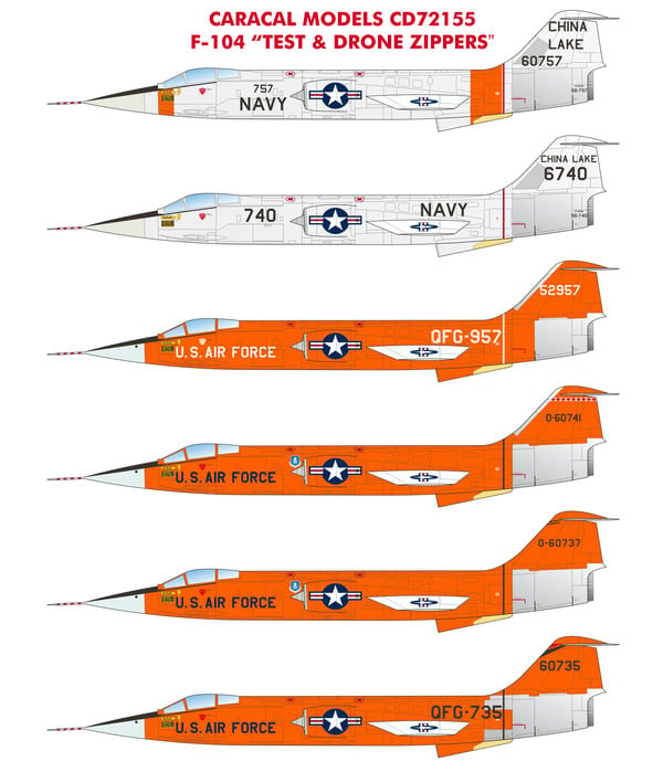 Caracal CD72155 1:72 Lockheed F-104 Test & Drone Zipper Decals