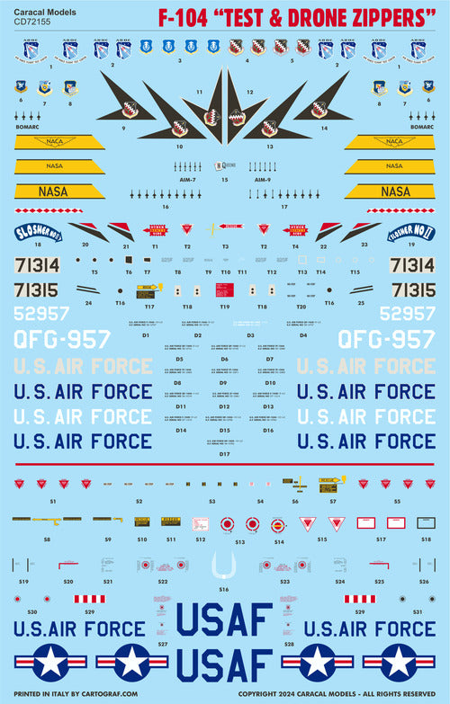Caracal CD72155 1:72 Lockheed F-104 Test & Drone Zipper Decals