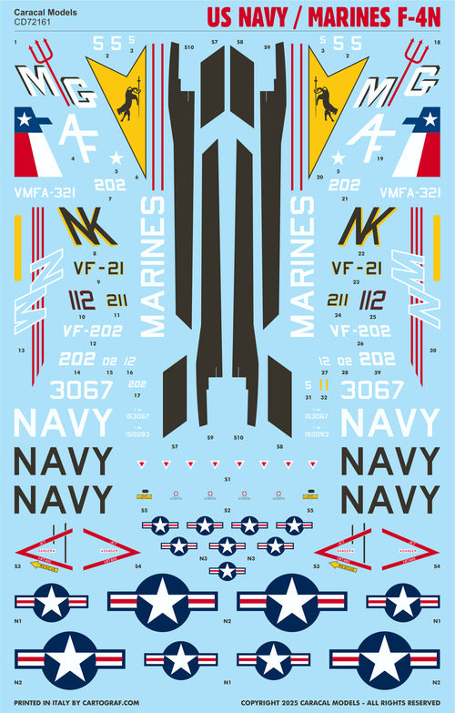Caracal CD72161 1:72 US Navy/Marines F-4N Phantom Decal Set