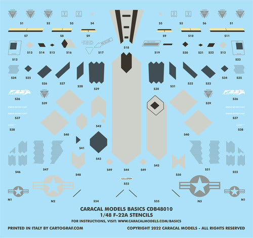 Caracal CDB48010 1:48 Lockheed-Martin F-22A Stencil/Insignia